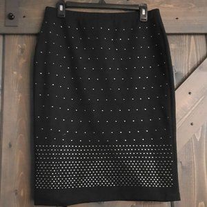 SIZE M Carmen Marc Valvo Pencil Skirt Womens Black Ponte Knit Studded